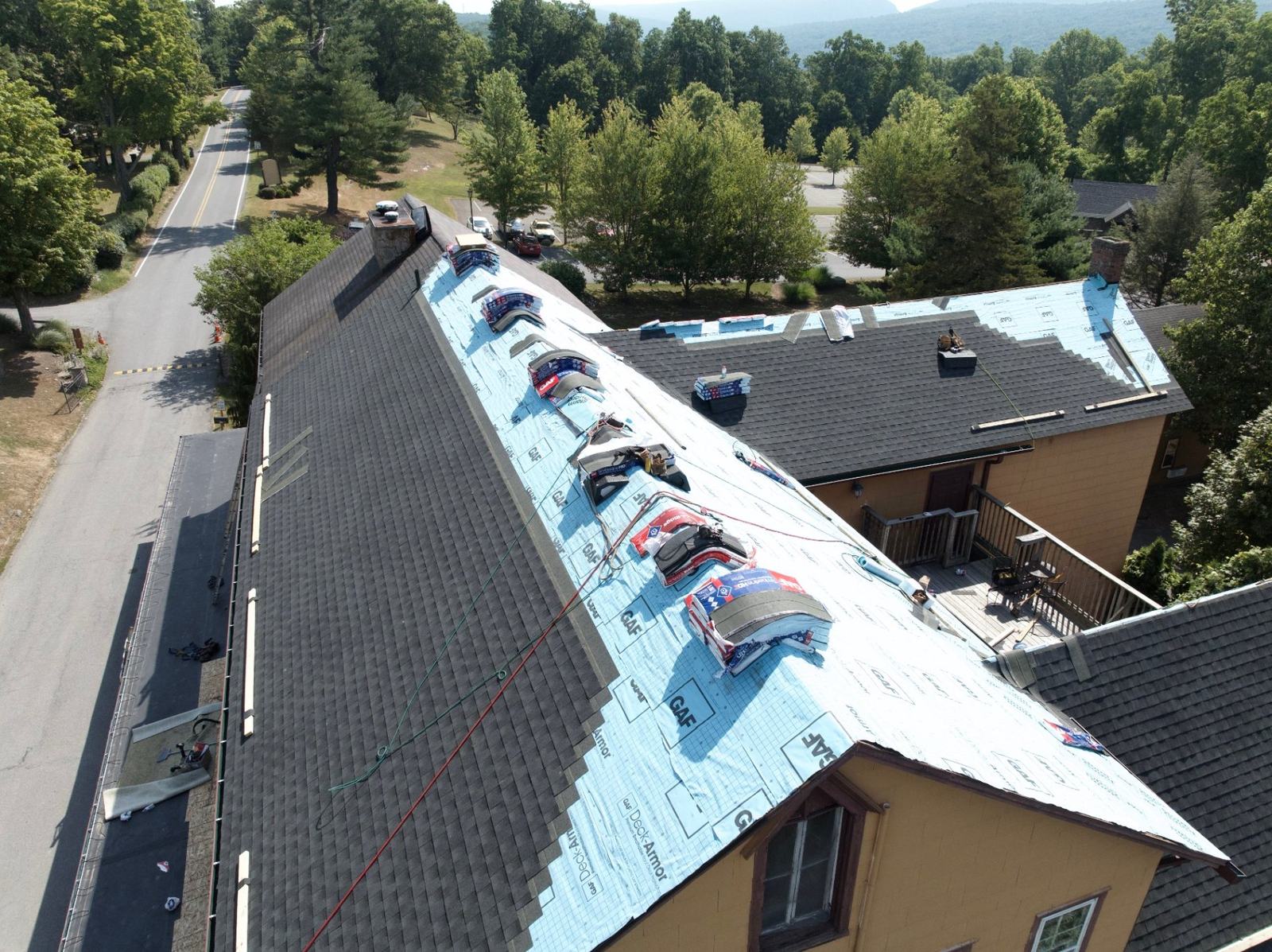 Roof installation in progress, Poconos